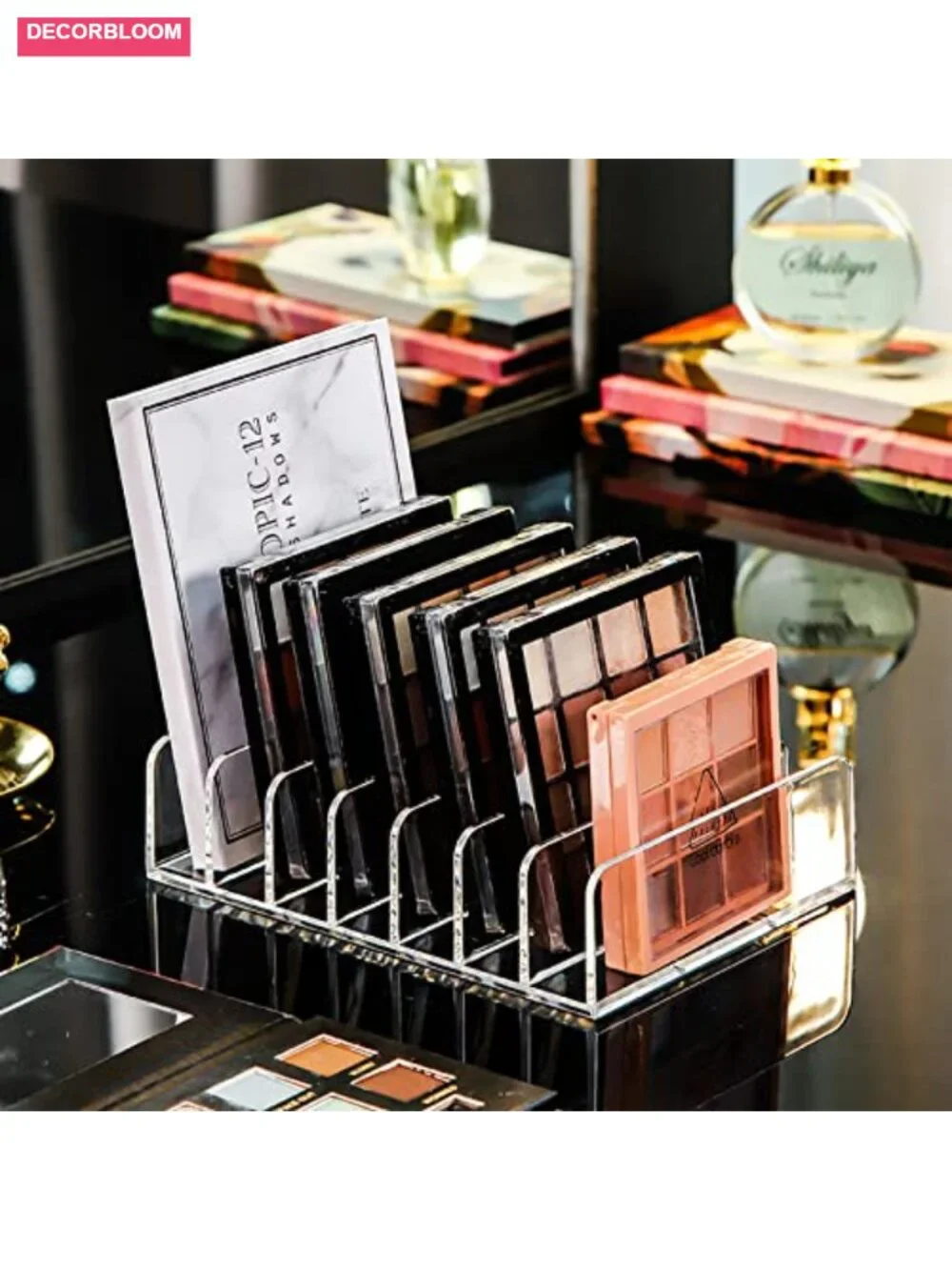 Acrylic 7-Section Divided Makeup Palette Organizer Holder - Clear 2 Pack